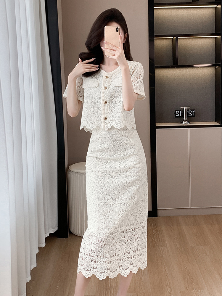 Midi Skirt Floral - Summer Women Elegant Lace Floral 2
