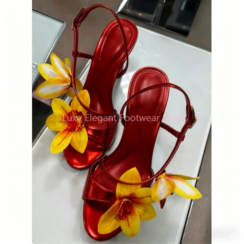 Red Flower Decor Back Strap Ho - Sandal Strappy Heeled recensione e prezzo