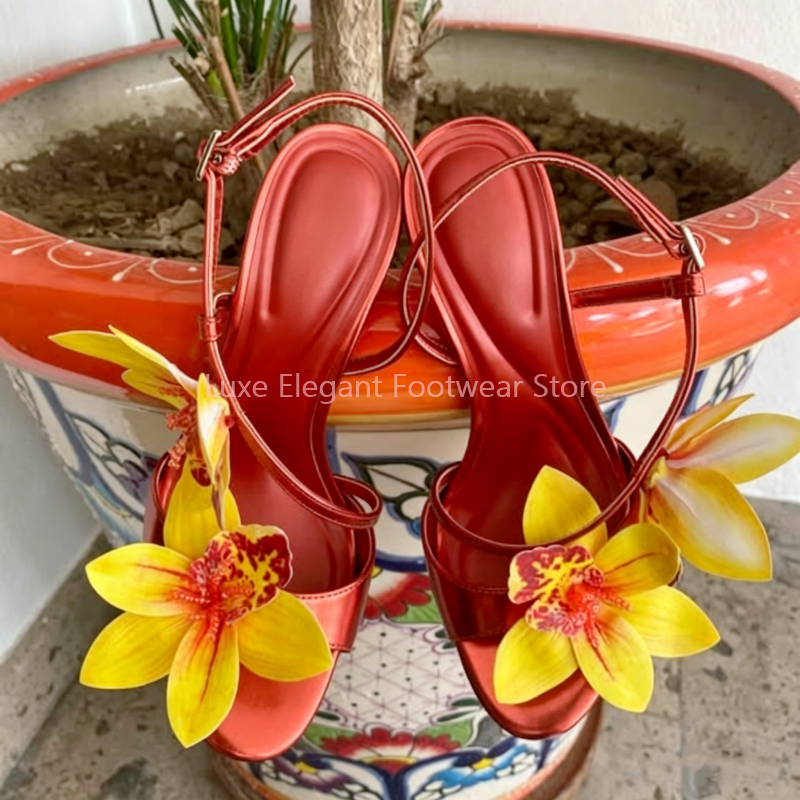 Red Flower Decor Back Strap Ho - Sandal Strappy Heeled recensione e prezzo