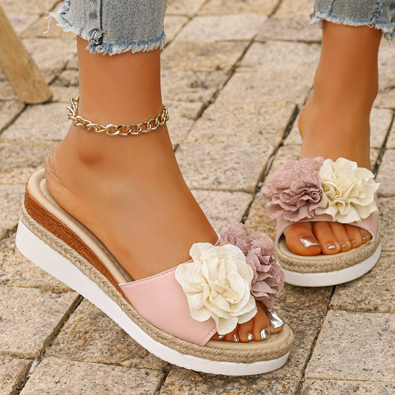 Women's Pink Flower Decor Plat - Wedge Espadrille Women recensione e prezzo