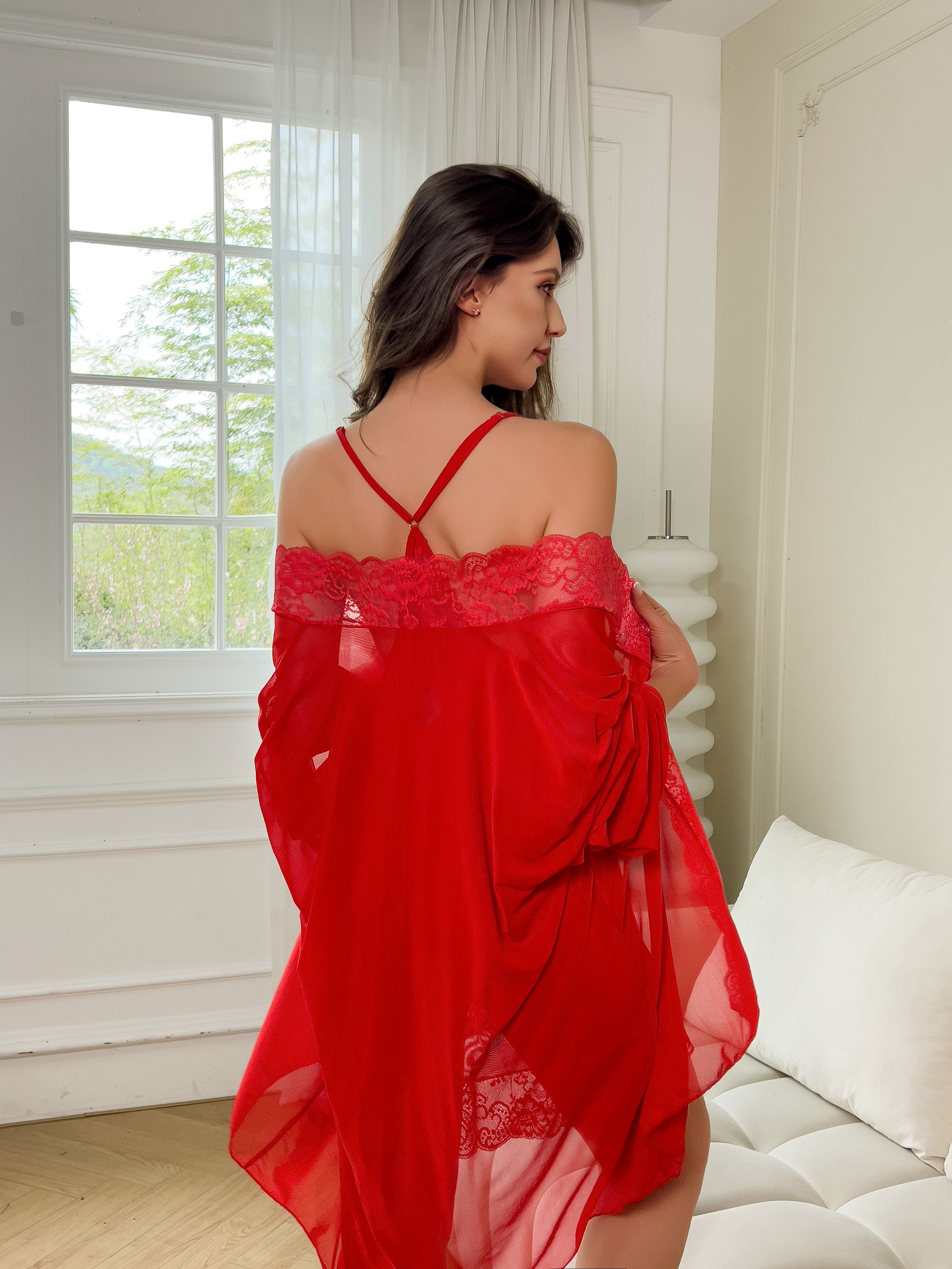 Plus Size Women Sexy Red Sheer - Kimono Sheer Floral recensione e prezzo