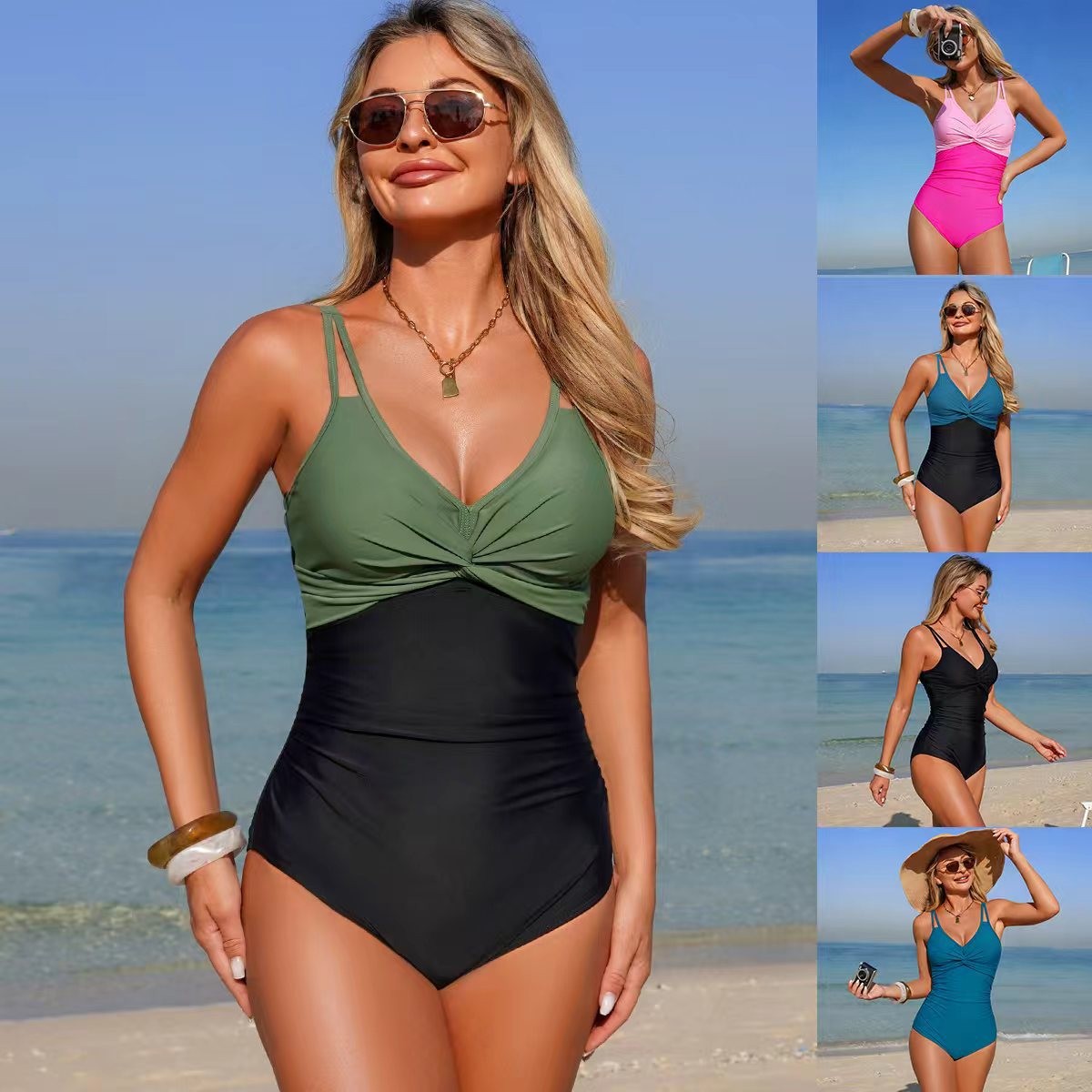 V Neck Twist Front One Piece S - Swimsuit Bikini Ruched recensione e prezzo