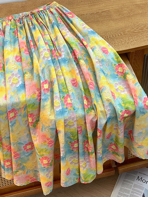 Retro Artistic Large Size A-Li - Midi Skirt Floral recensione e prezzo