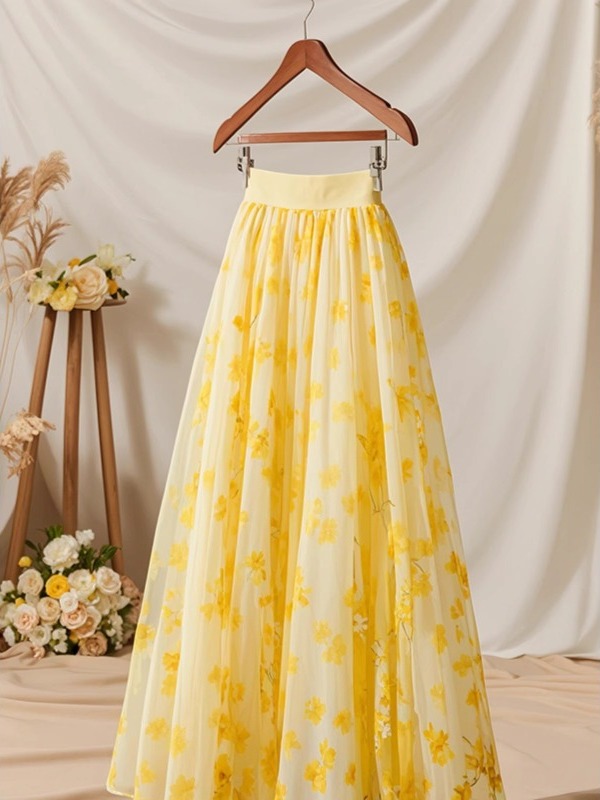 Summer 2026 High Waist Yellow  - Midi Skirt Floral recensione e prezzo