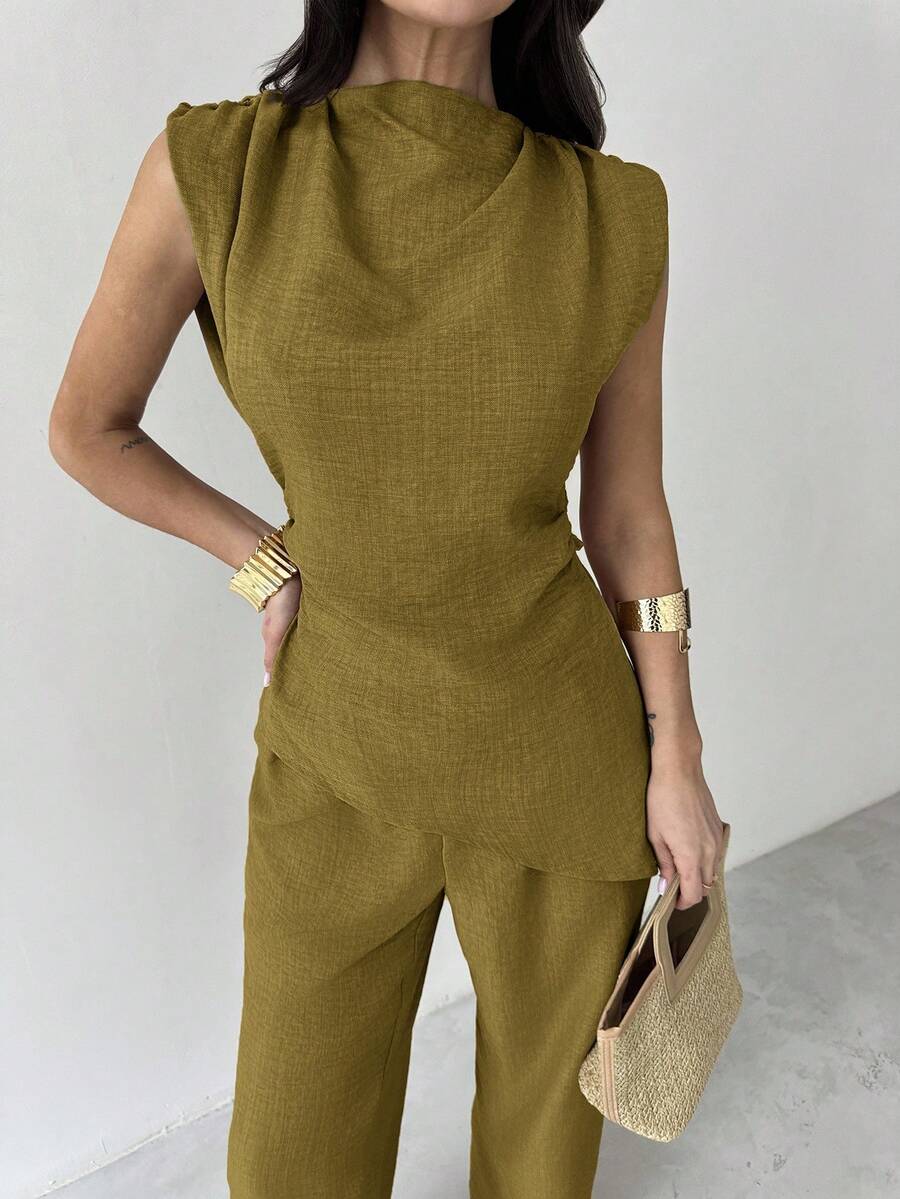 Sleeveless Asymmetric Ruched W - Linen Pant Wide recensione e prezzo