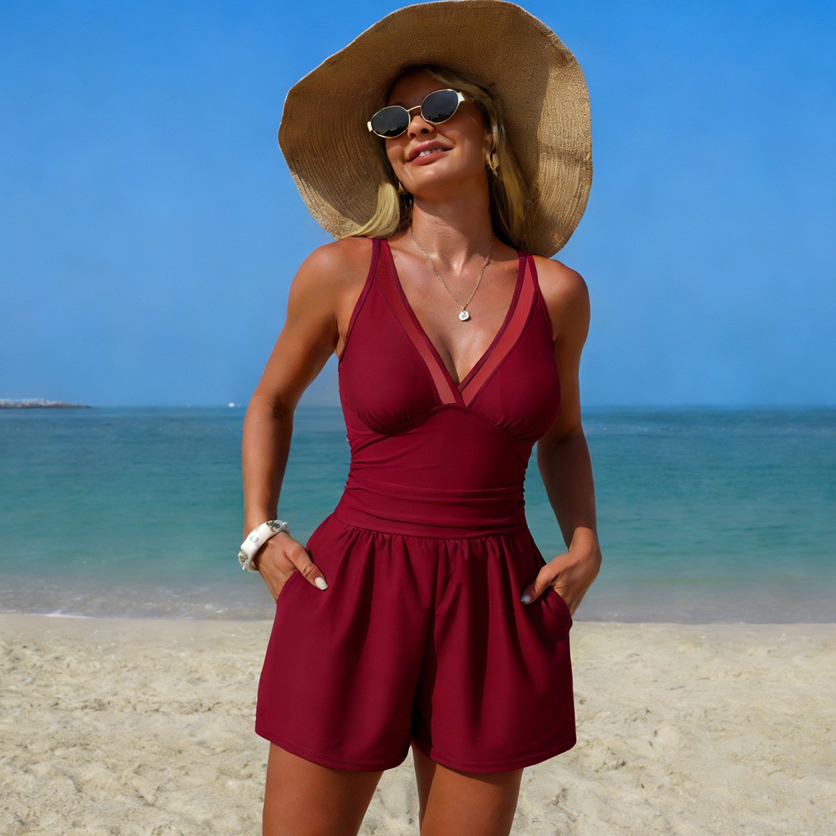 Black Solid Color Sleeveless V - Swimsuit Bikini Ruched recensione e prezzo