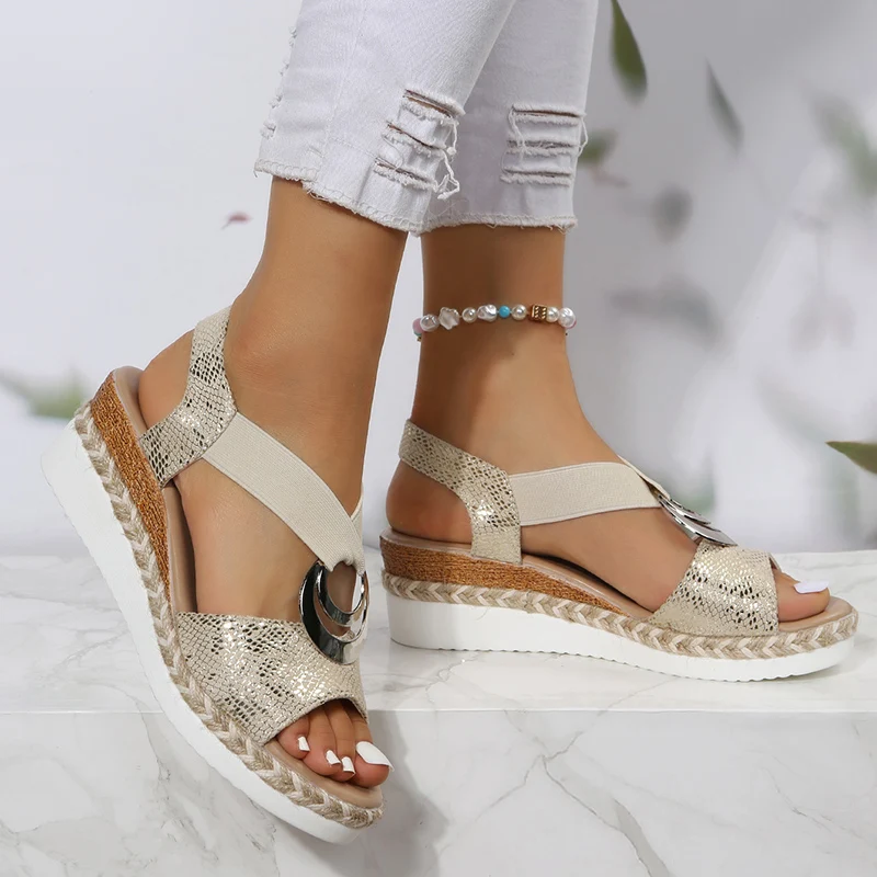 Metal Buckle Wedge Sandals for - Wedge Espadrille Women recensione e prezzo