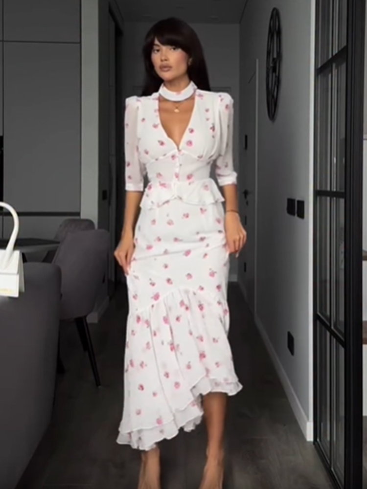Women White Pink Floral Choker - Midi Skirt Floral recensione e prezzo