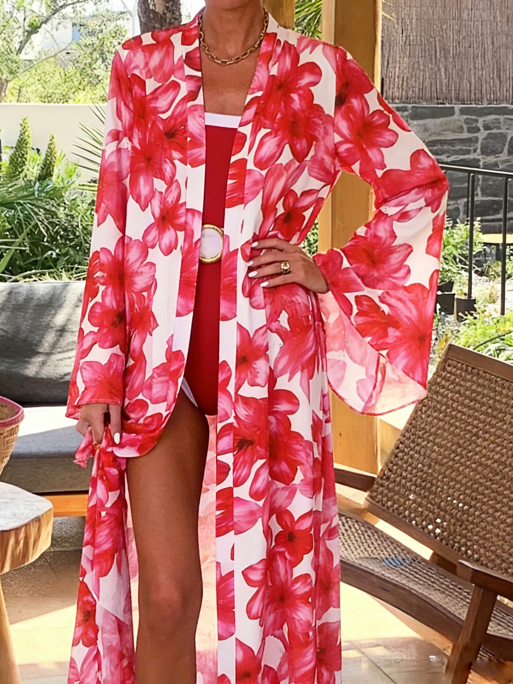Women's Red Floral Kimono Robe - Kimono Sheer Floral recensione e prezzo