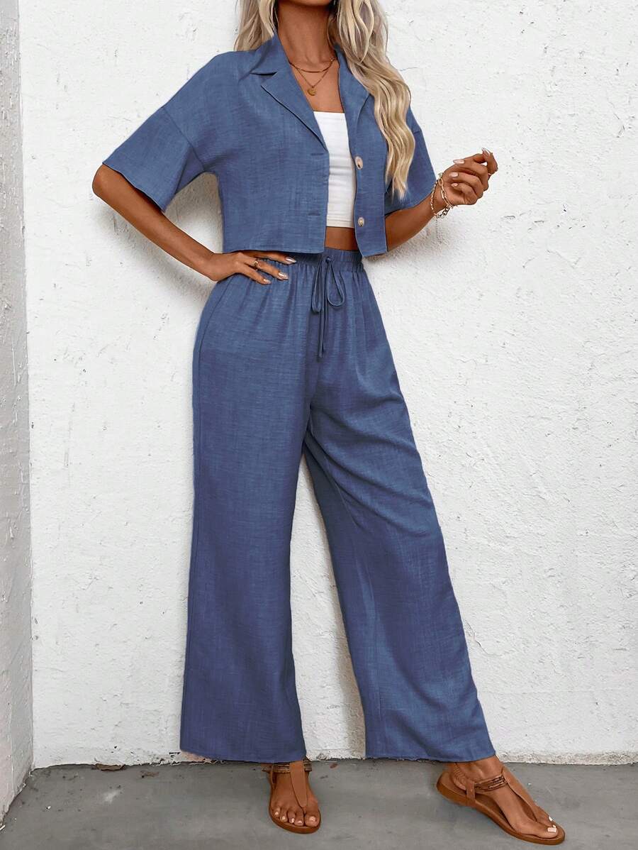 Womens Linen Short Sleeve Shir - Linen Pant Wide recensione e prezzo