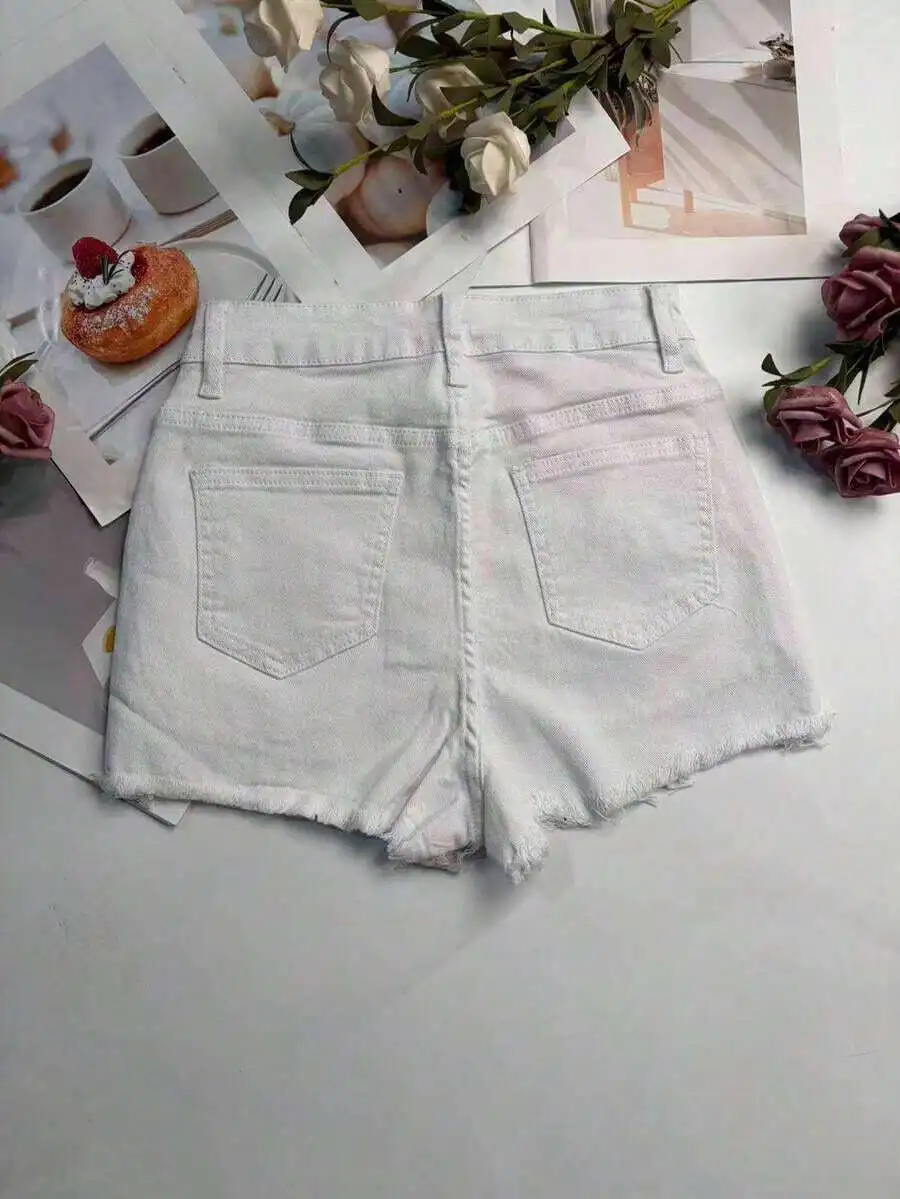 Womens White Distressed Denim  - Shorts Denim Frayed recensione e prezzo